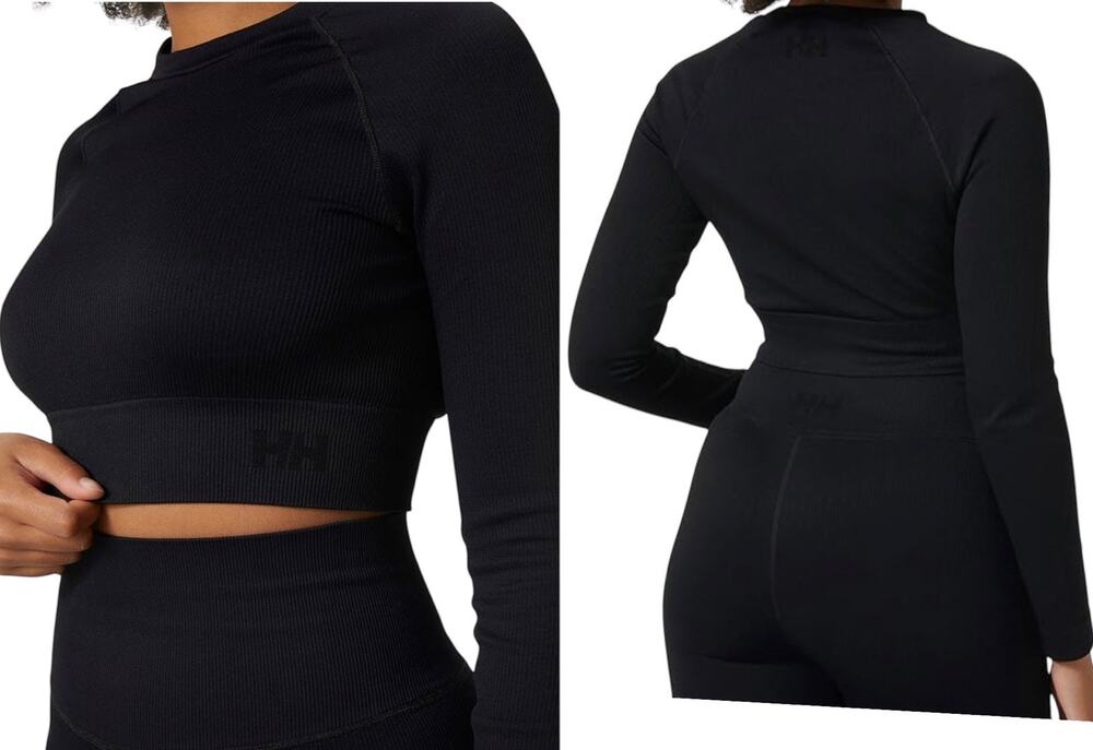 Helly Hansen Allure Seamless Crop LS Top Long Sleeve Black Active Ribbed XL NEW